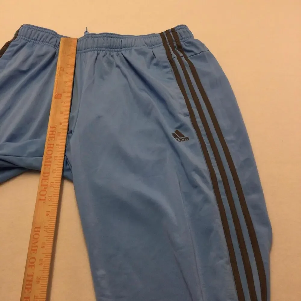 Adidas Track Pants Mens Medium Blue 3 Stripe Elastic Waist Side Pockets